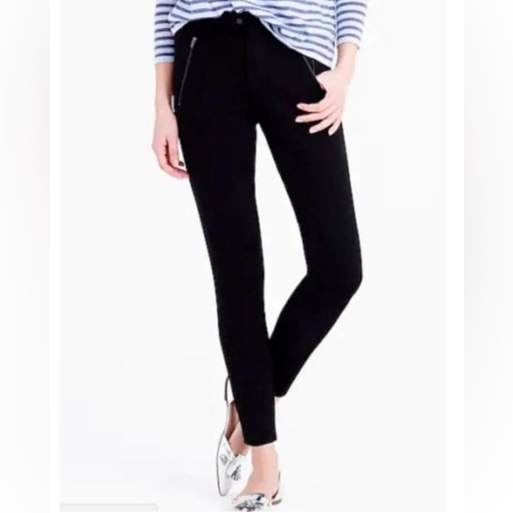 J.Crew Pixie Pants Black Skinny Ponte Knit Leggings Zipper Detail Size 4